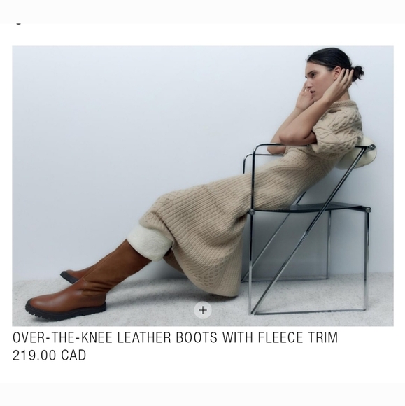 BNWT! Over-the-knee leather boot with fleece trim - Picture 2 of 7